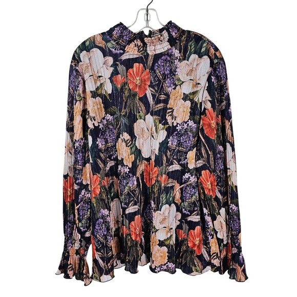 Chico's Tops - Chicos Floral Print Pleated Long Sleeve Blouse XXL Stretch Lined High Neck Flowy